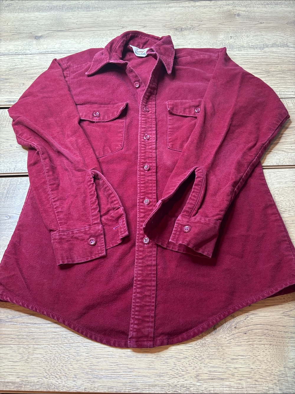 Men's Vintage Duxbak Flannel Long-Sleeve  Shirt Jacket in Wine Red Size Small